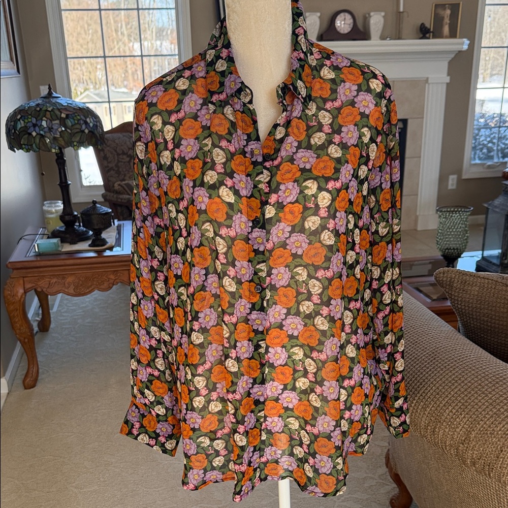 Faith & Zoe Floral Blouse - Black, Orange, Purple